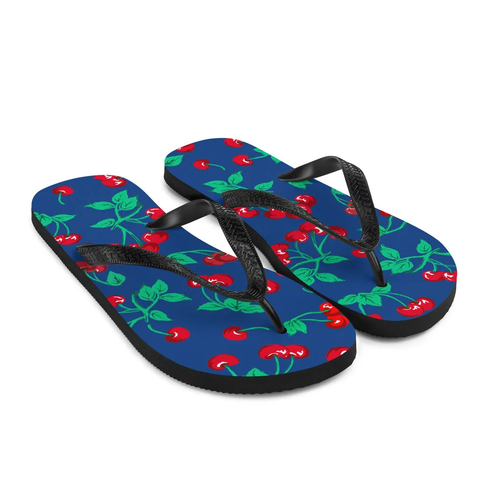 Amie Thong Flip-Flop Beach Sandals in Dark Blue Cherry Girl | Pinup Couture Relaxed