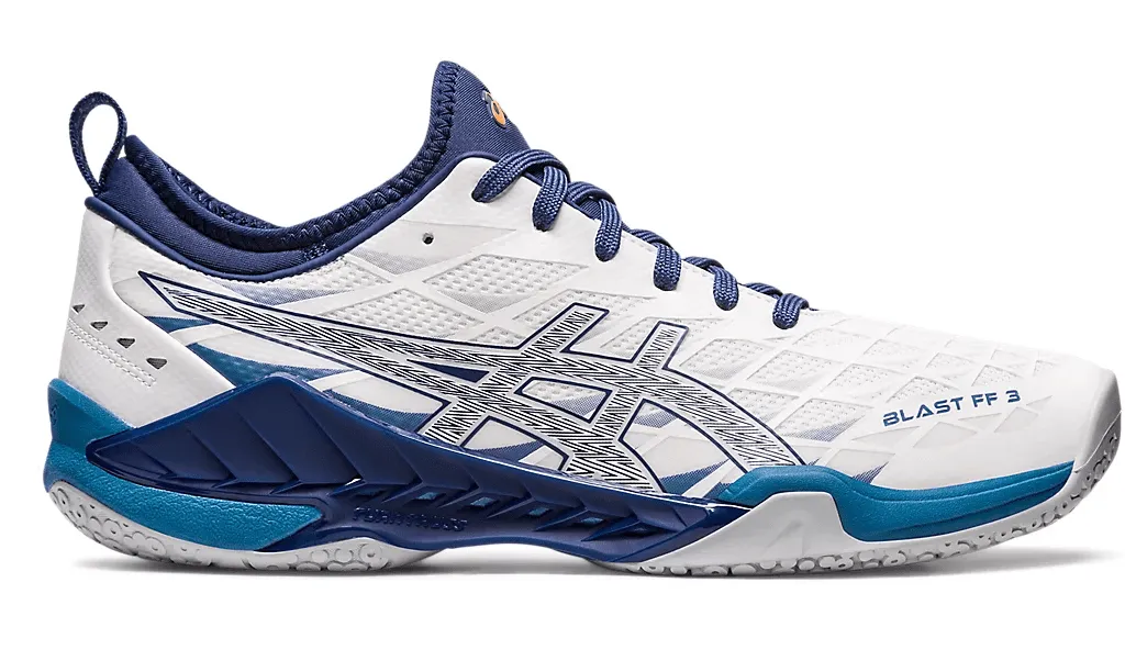 Asics Blast FF 3 Men's Court Shoes, White / Deep Ocean