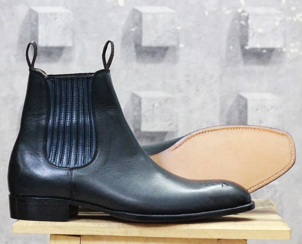 Bespoke Black Chelsea Leather Stylish Boots