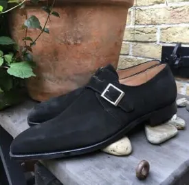 Bespoke Black Suede Monk Strap Shoe for Men