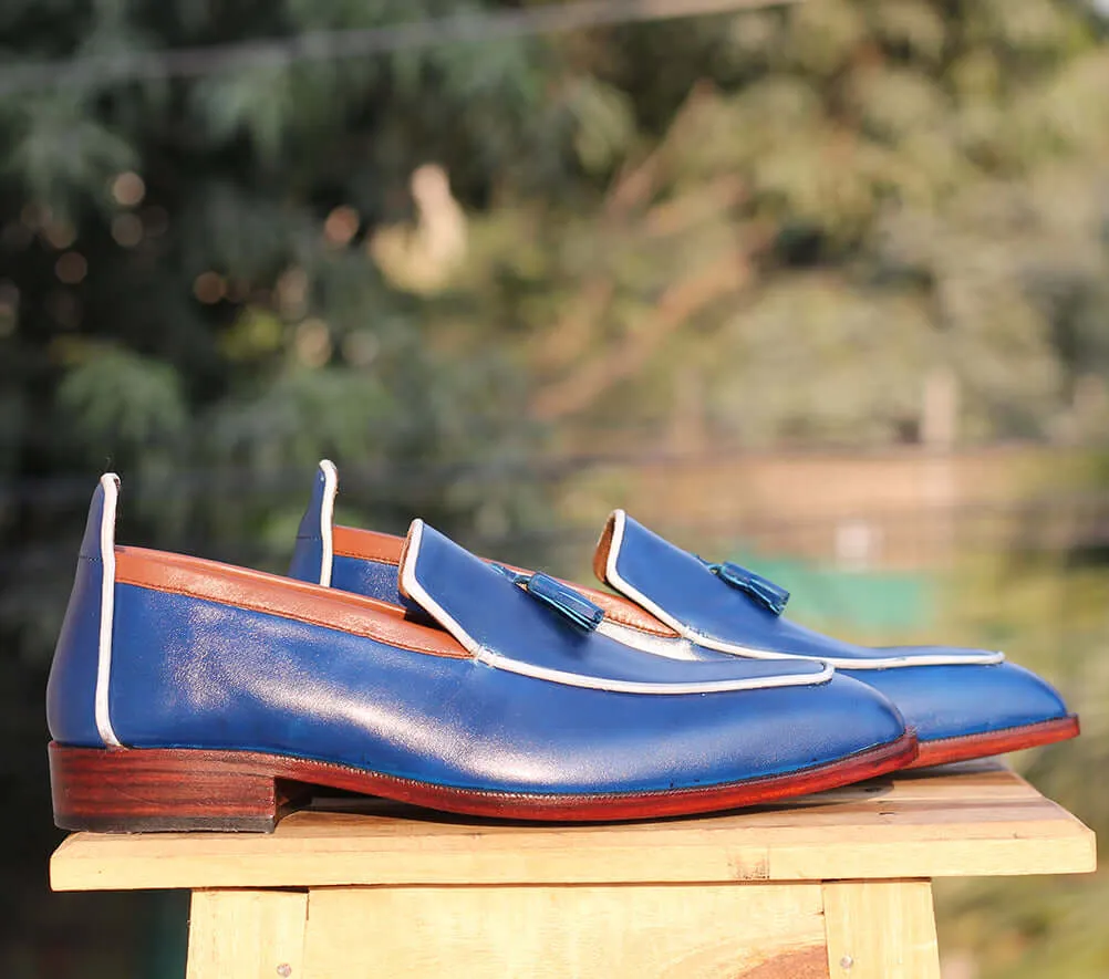 Bespoke Blue Tussle Leather Loafer for Men