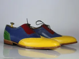 Bespoke Multi Color Leather Wing Tip Brogue Shoes For Men's