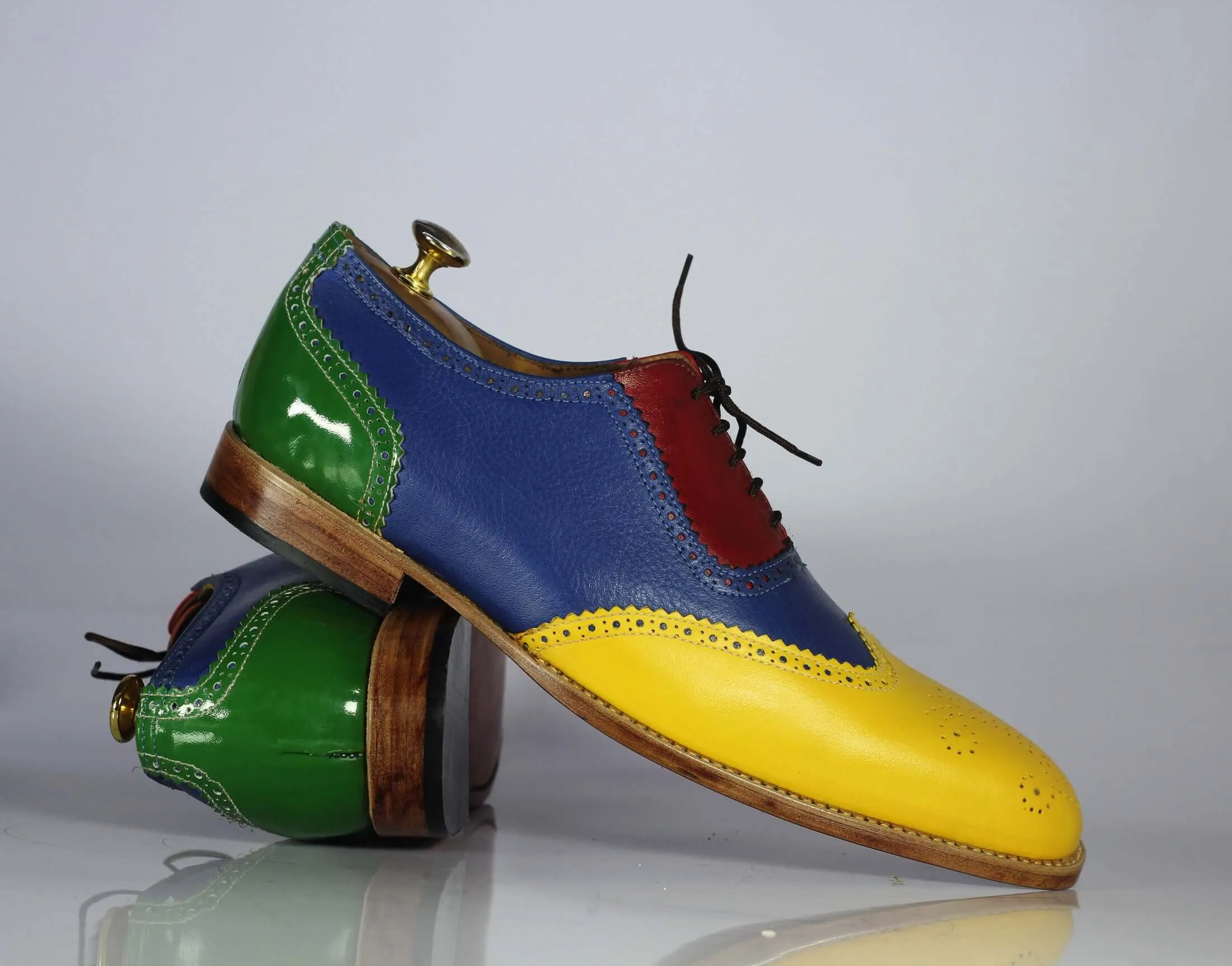 Bespoke Multi Color Leather Wing Tip Brogue Shoes For Men's