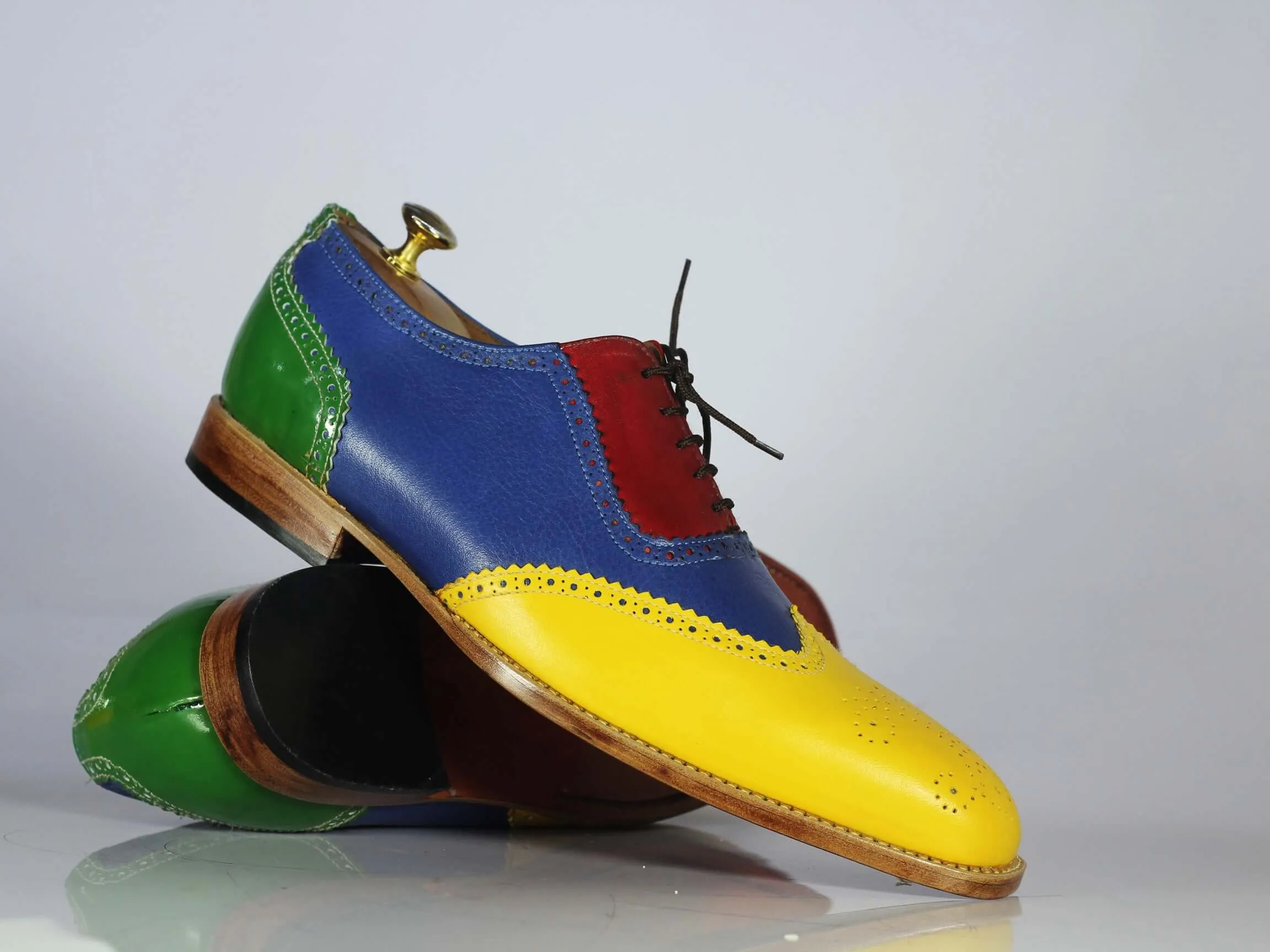 Bespoke Multi Color Leather Wing Tip Brogue Shoes For Men's