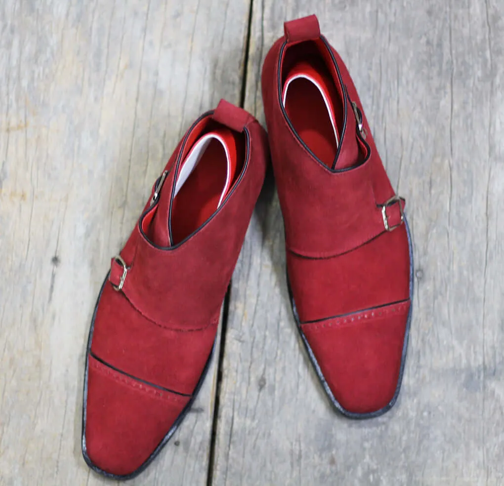 Bespoke Red Suede Chukka Double Monk Strap Boot