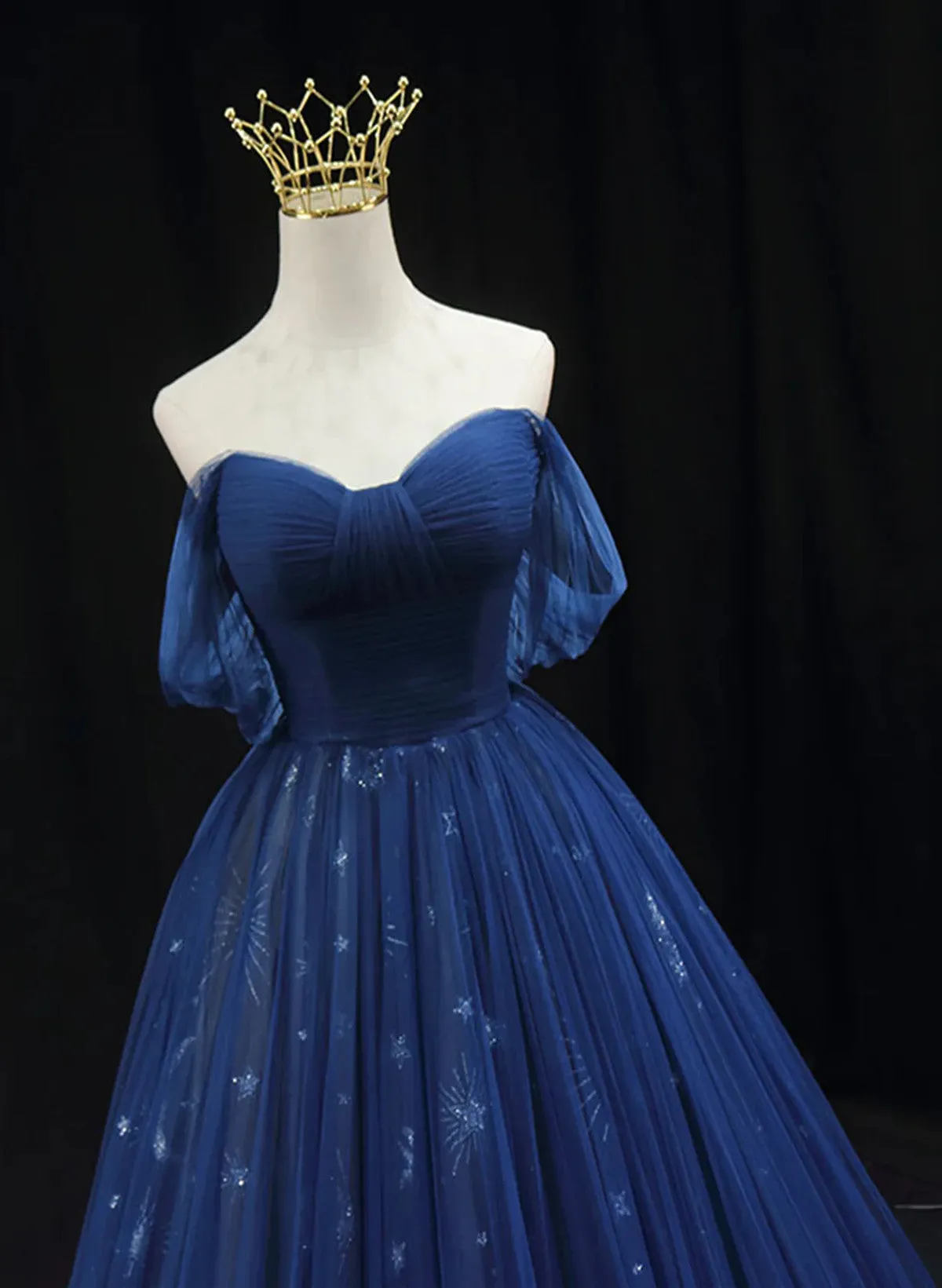 Blue A-line Sweetheart Tulle Long Party Dress, Blue Tulle Evening Dress Prom Dress