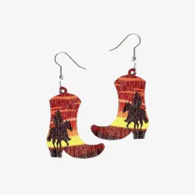 Boots Shape Wooden Dangle Earrings