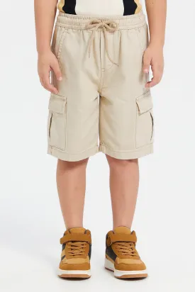 Boys Beige Cargo Pocket Pull On Shorts