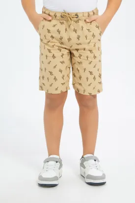 Boys Beige Printed Pull-on Shorts