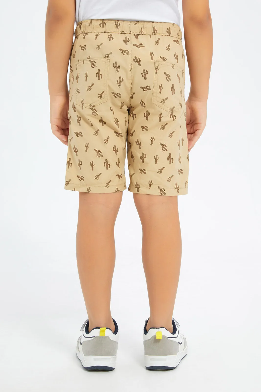 Boys Beige Printed Pull-on Shorts