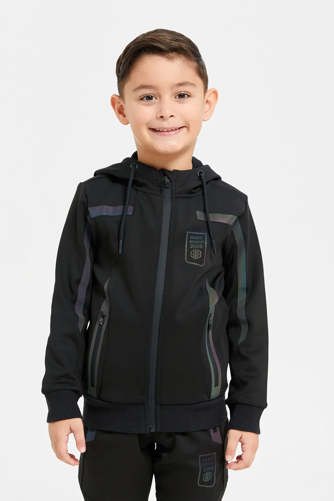 Boys Black Reflective Print Hooded Sweatshirt