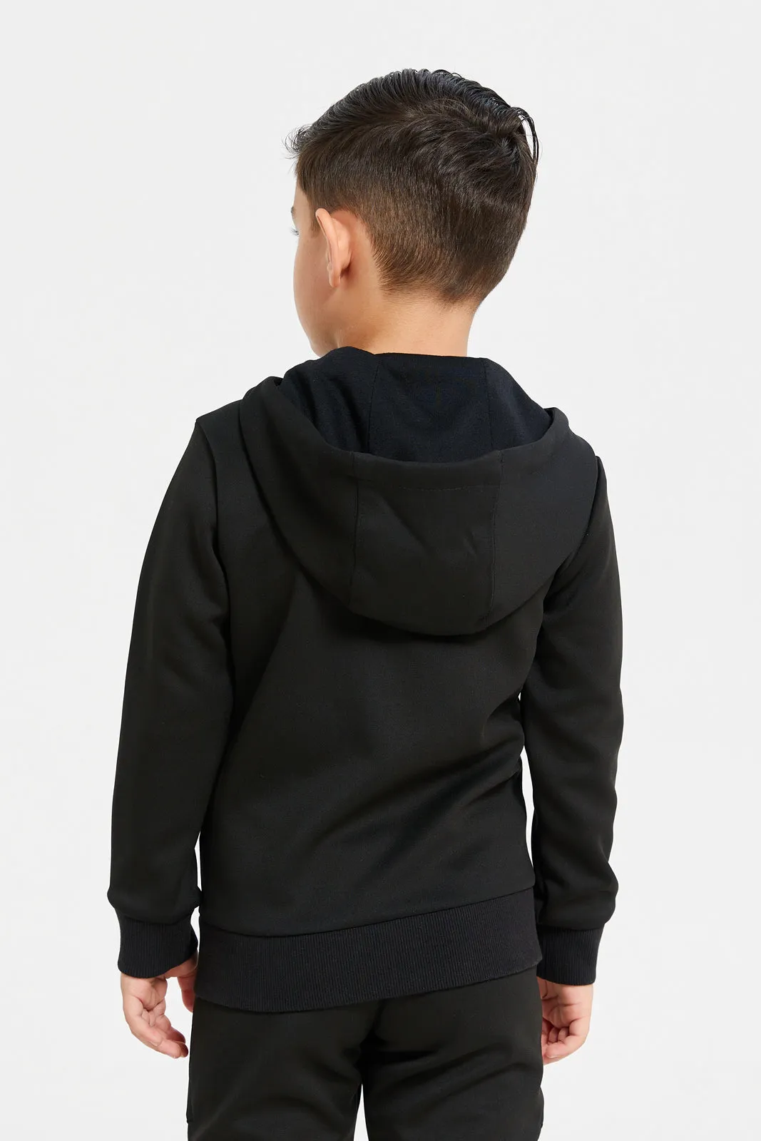 Boys Black Reflective Print Hooded Sweatshirt