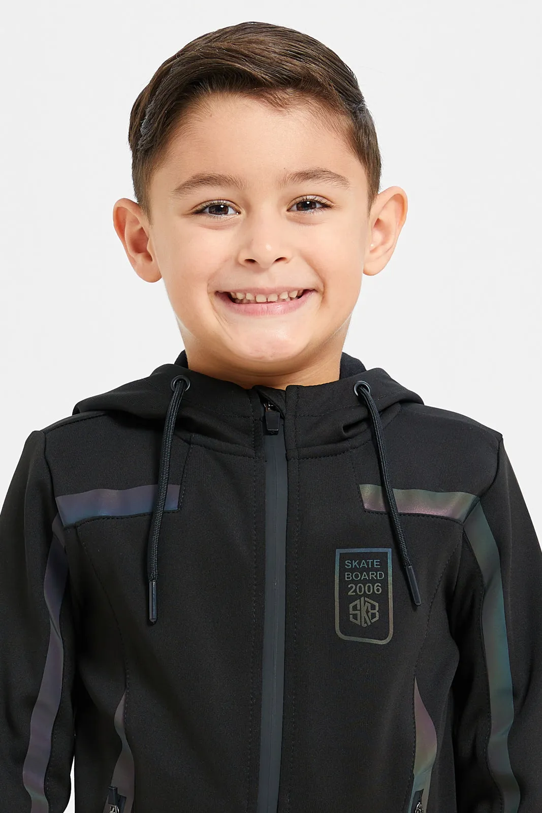 Boys Black Reflective Print Hooded Sweatshirt