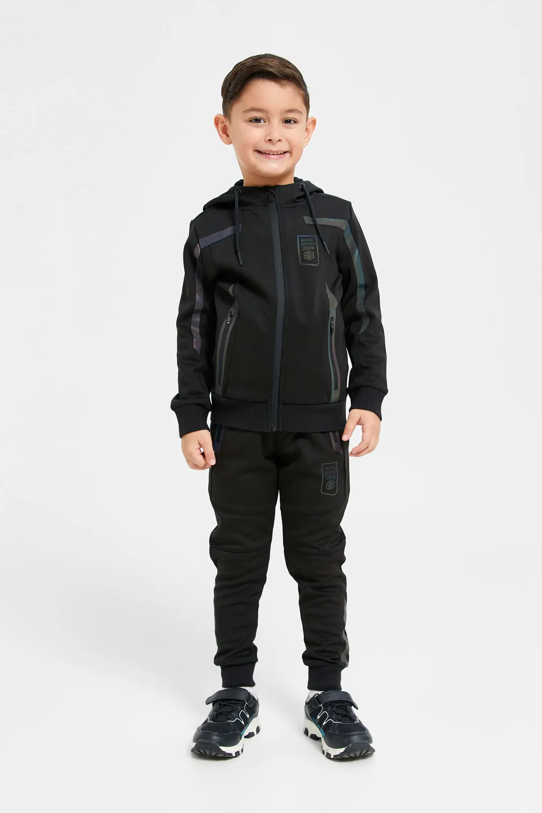 Boys Black Reflective Print Hooded Sweatshirt