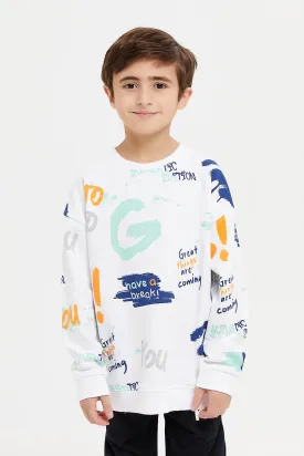 Boys White Print Oversize Sweatshirt