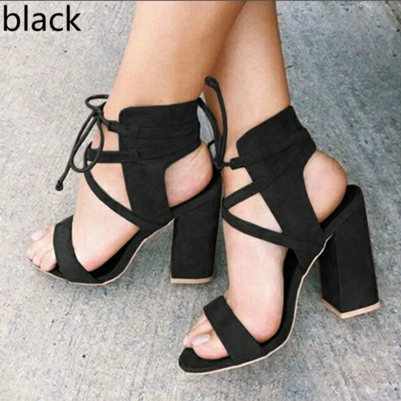 Contemporary Chic Hollow Strap Block Heels