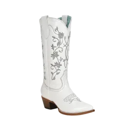 Corral Western Womens Embroidery Pointed Toe Leather White Boots