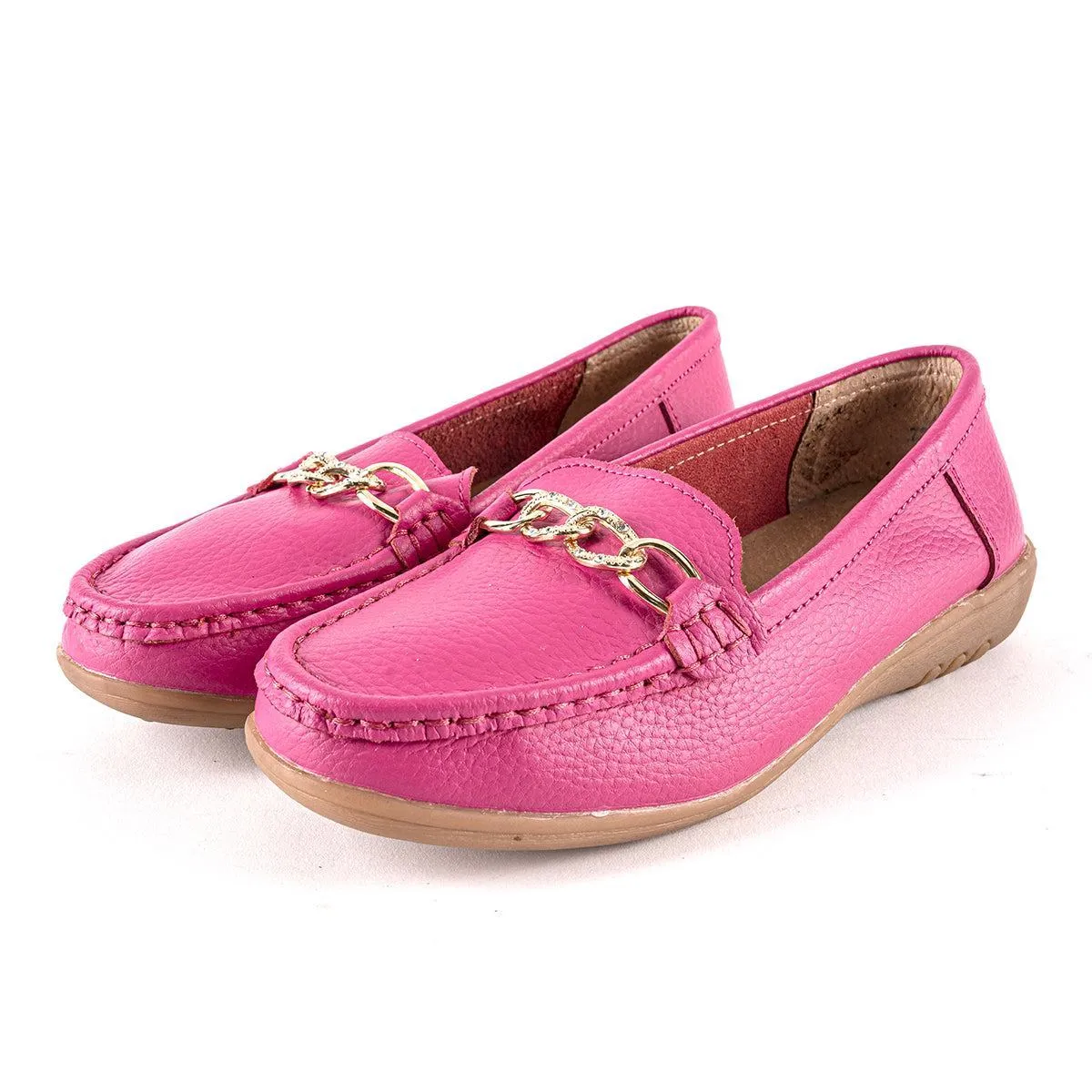 Cotton Traders Chain Casual Loafers Leather Pink Colour For Women