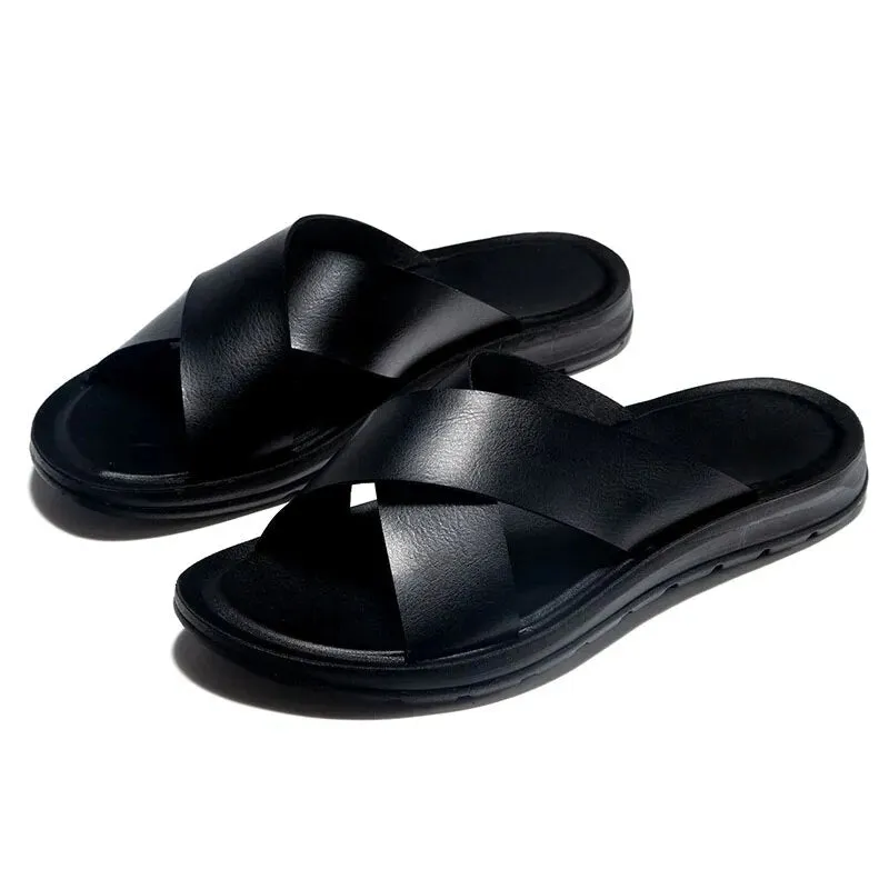 CrissCross Leather Slippers for Men