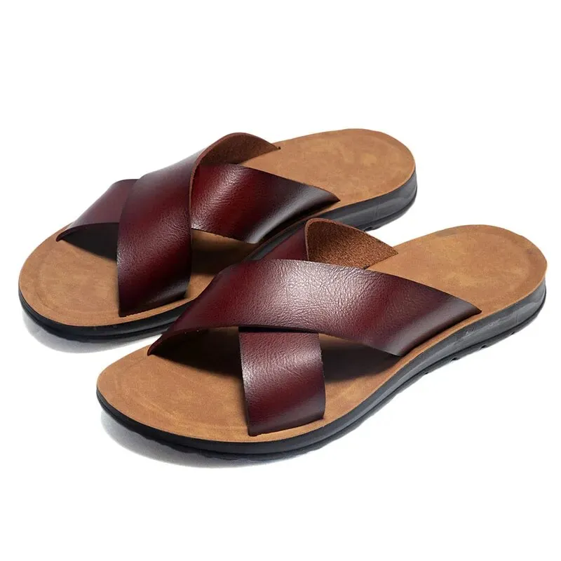 CrissCross Leather Slippers for Men