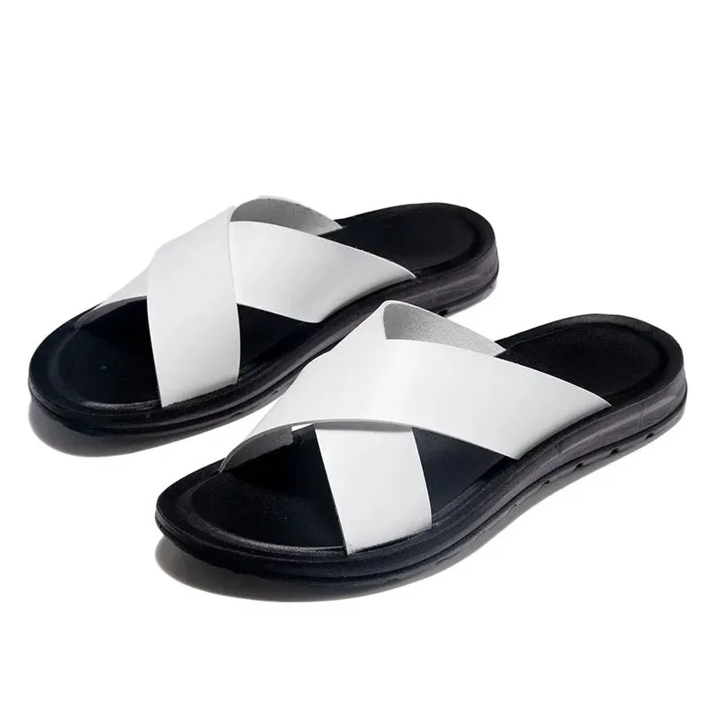 CrissCross Leather Slippers for Men