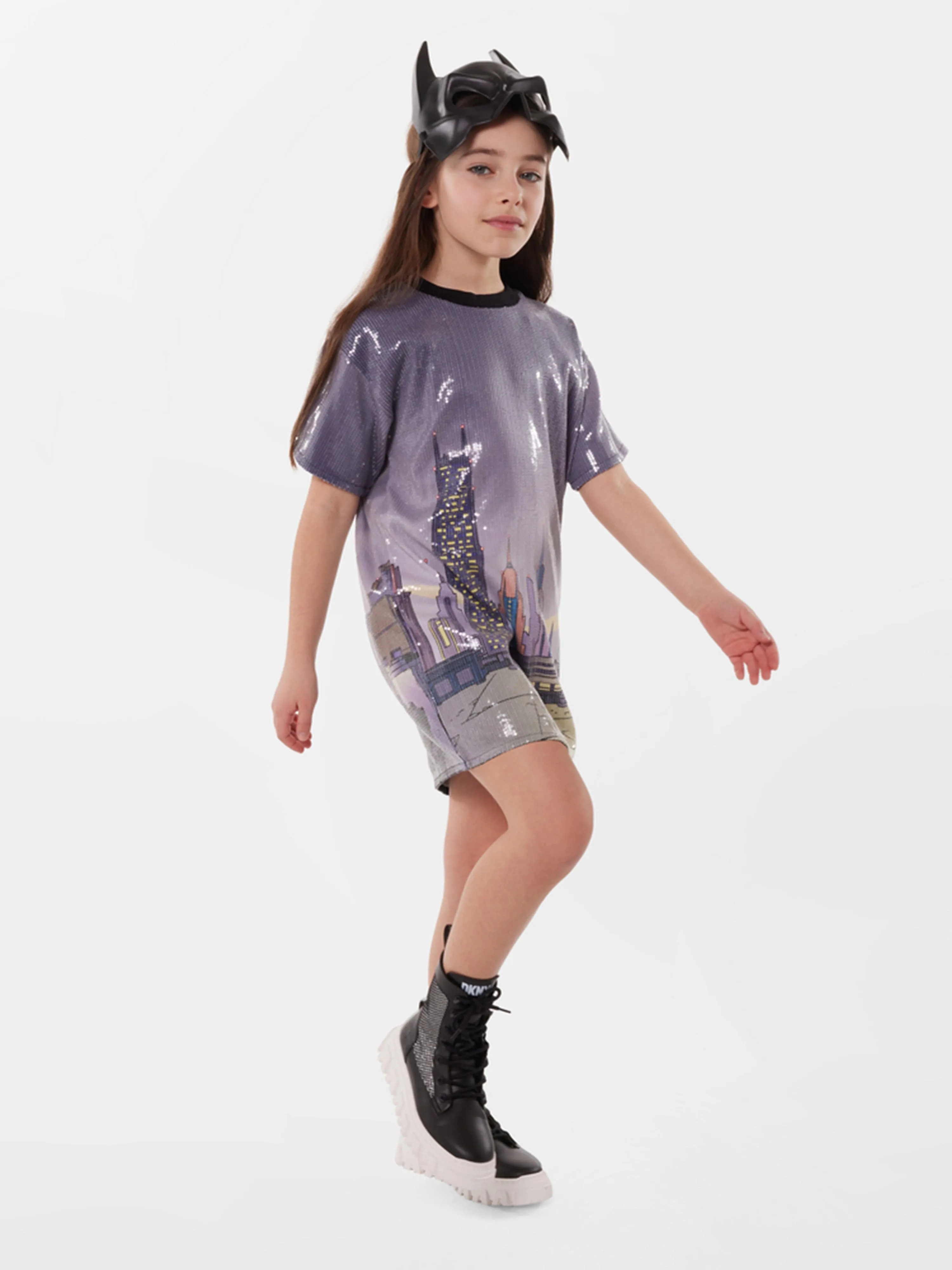 DKNY Girls Batman Sequin Dress in Multicolour