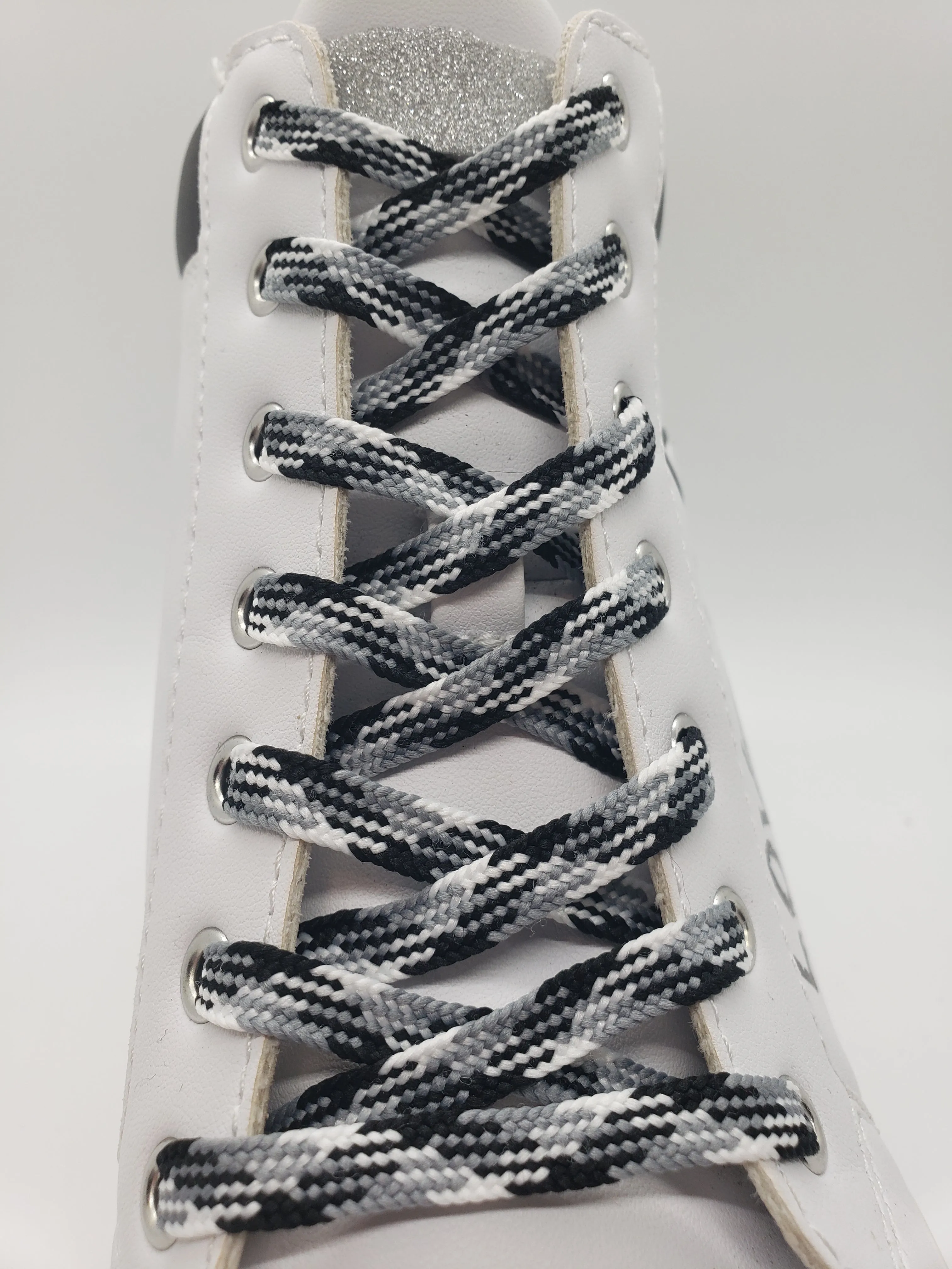 Flat Dress Shoelaces - Black, White and Grey