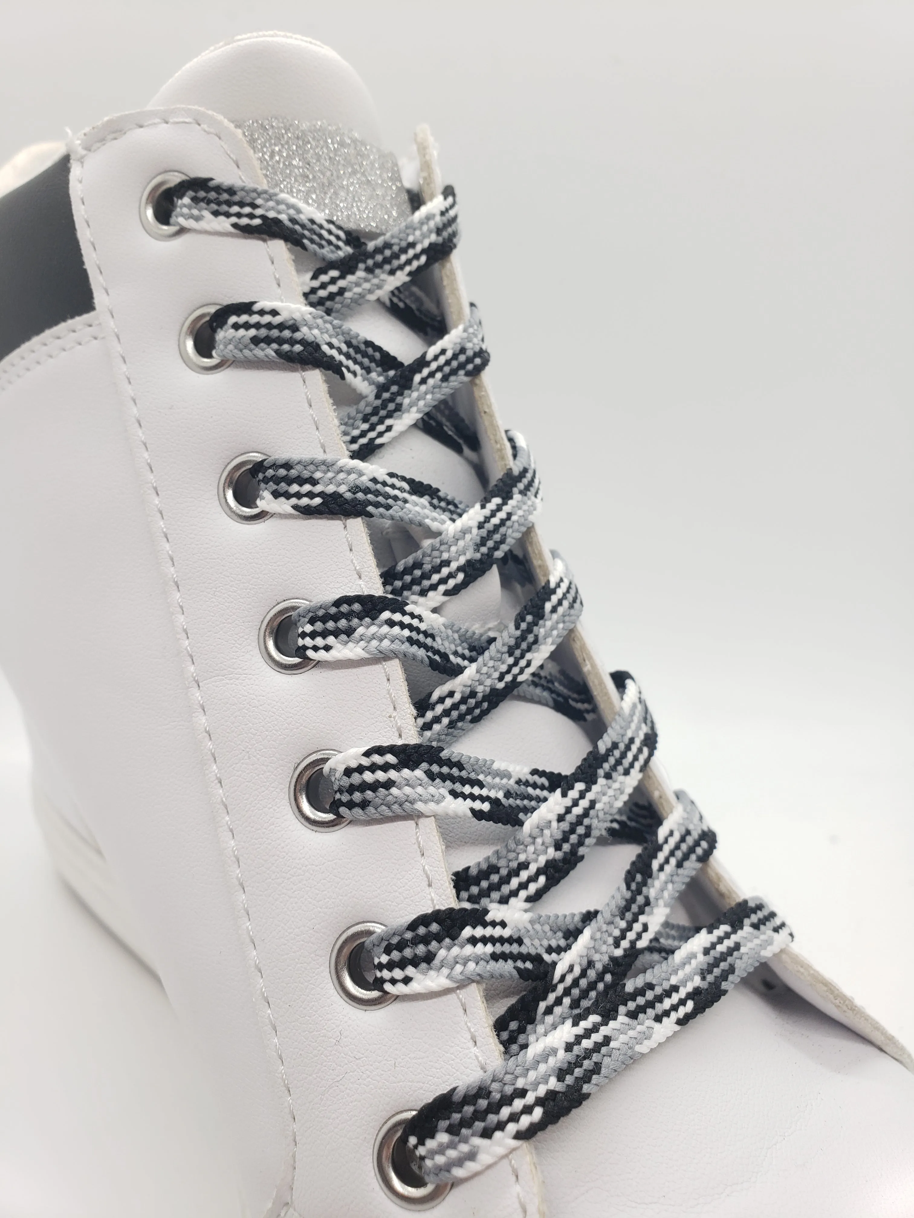 Flat Dress Shoelaces - Black, White and Grey