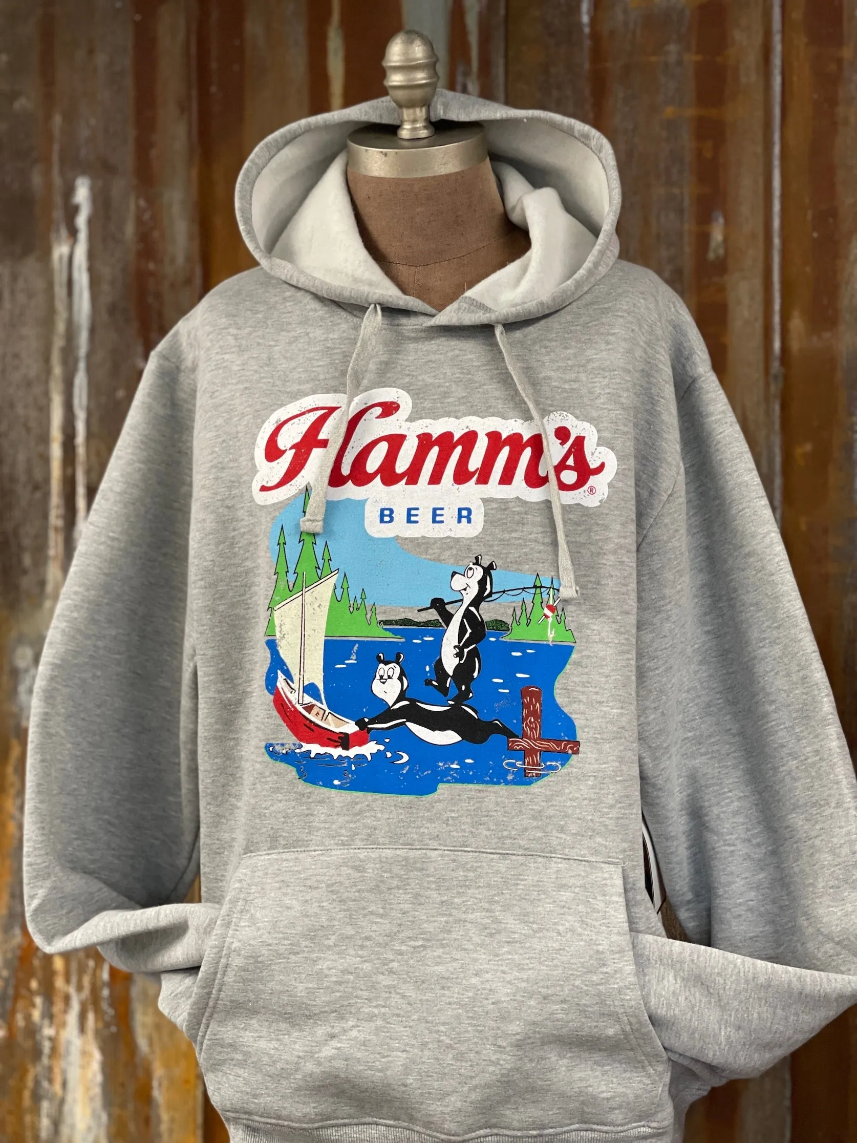 Hamm's Sailboat Bear Hoodie- Heather Grey