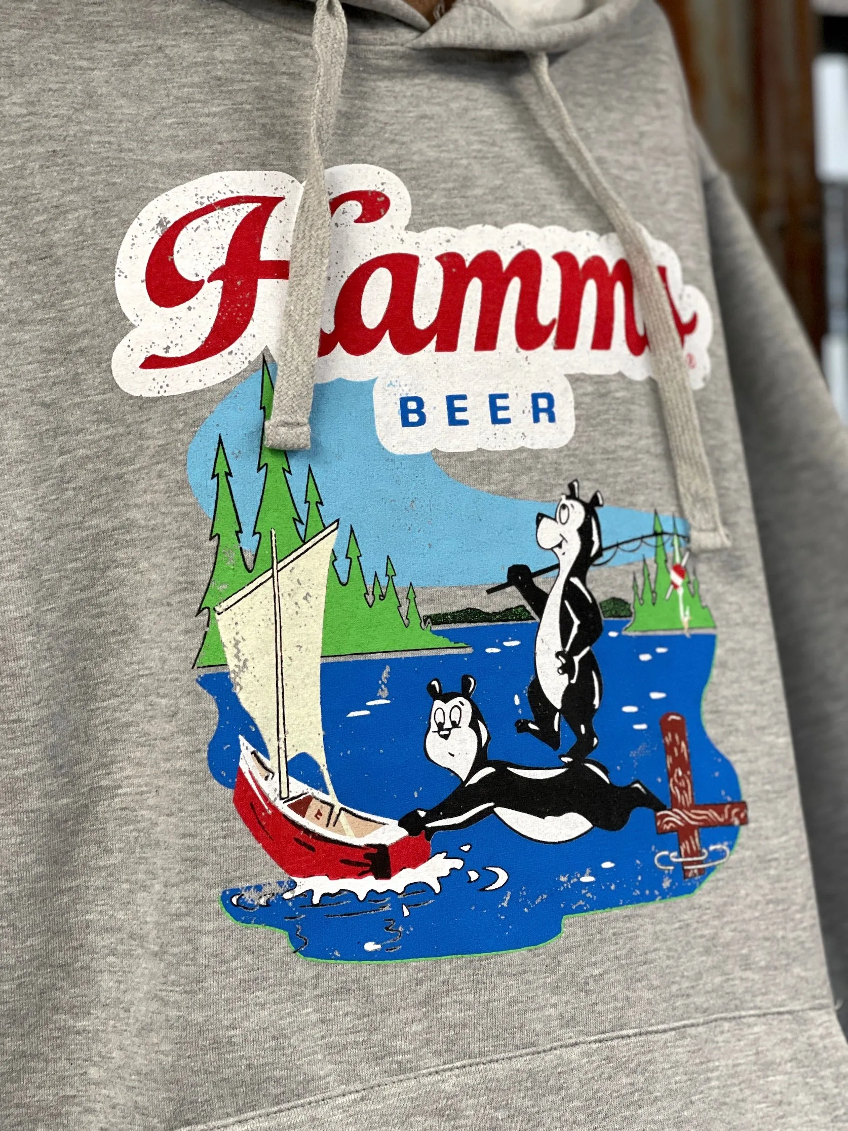 Hamm's Sailboat Bear Hoodie- Heather Grey