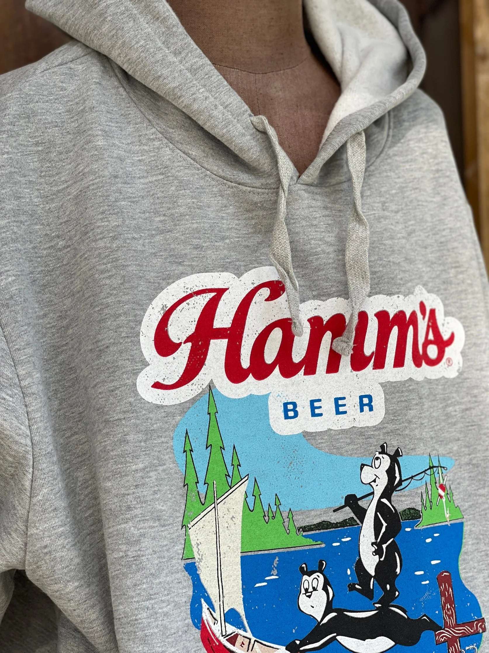 Hamm's Sailboat Bear Hoodie- Heather Grey