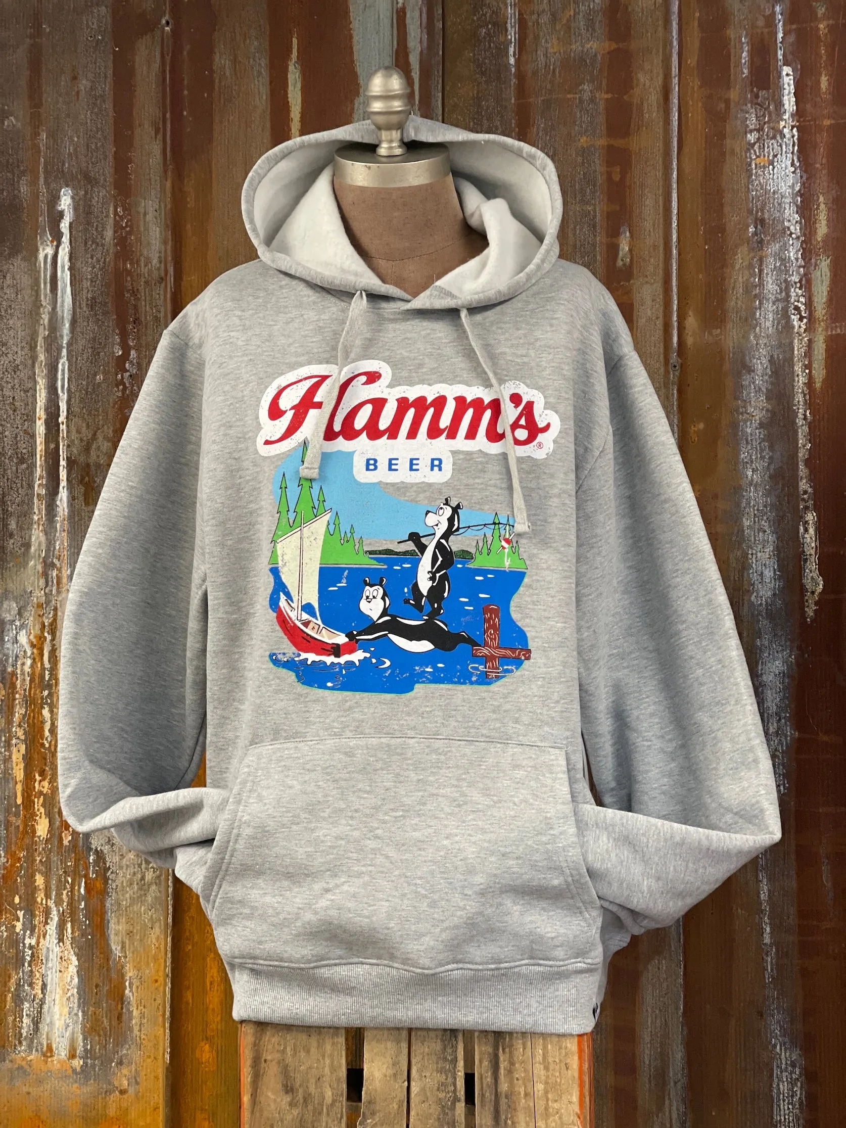 Hamm's Sailboat Bear Hoodie- Heather Grey