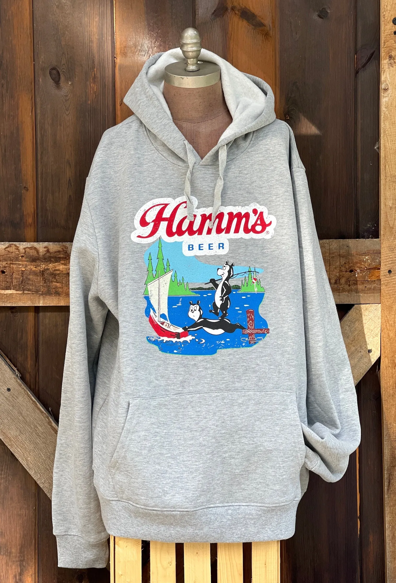 Hamm's Sailboat Bear Hoodie- Heather Grey