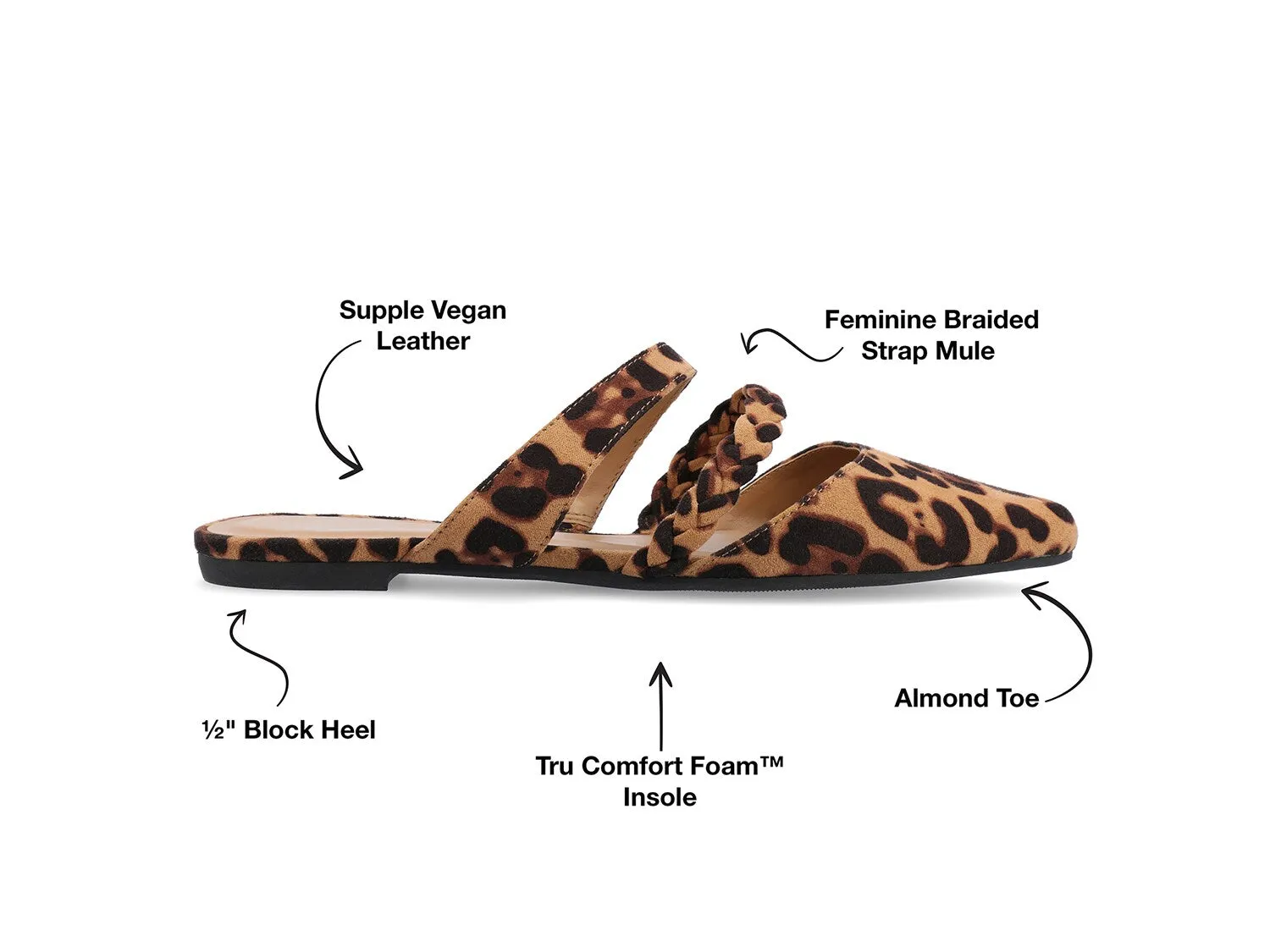 Journee Collection Pointed Toe Mules, Leopard