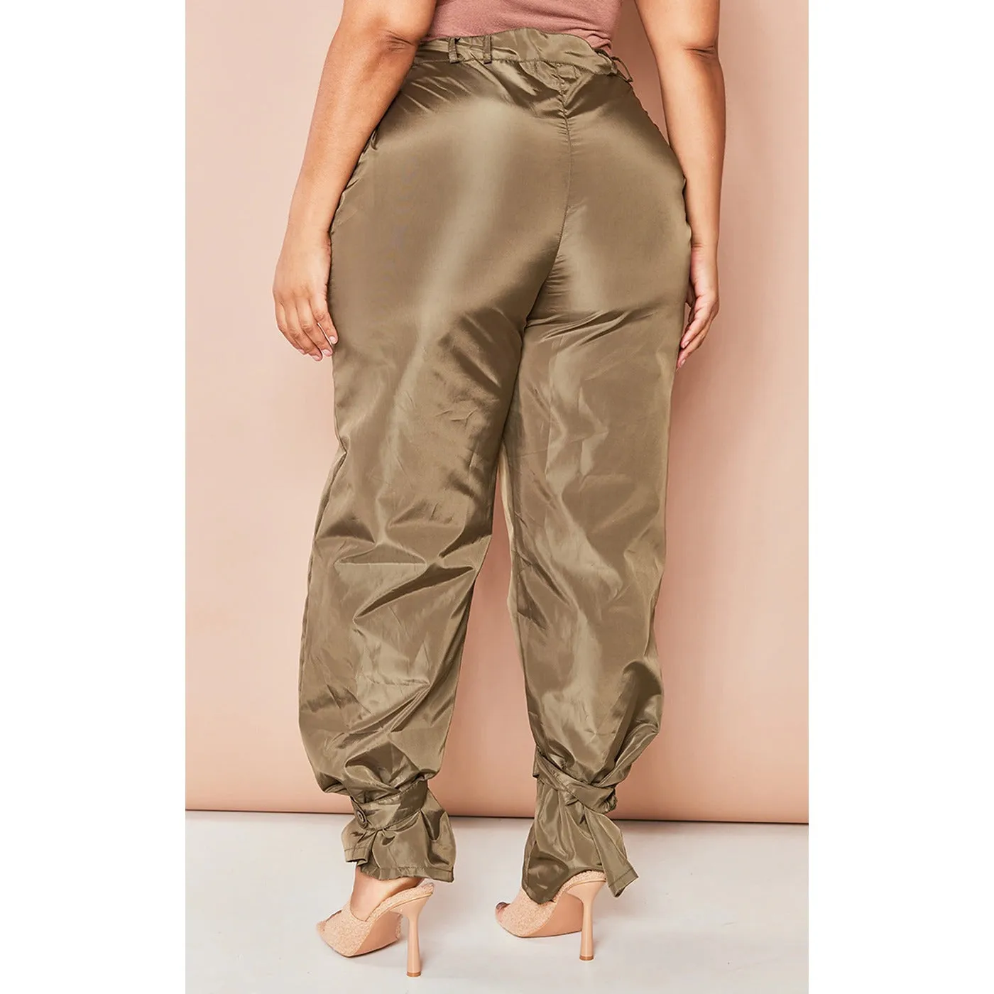 Khaki Tie Cuff Nylon Trousers