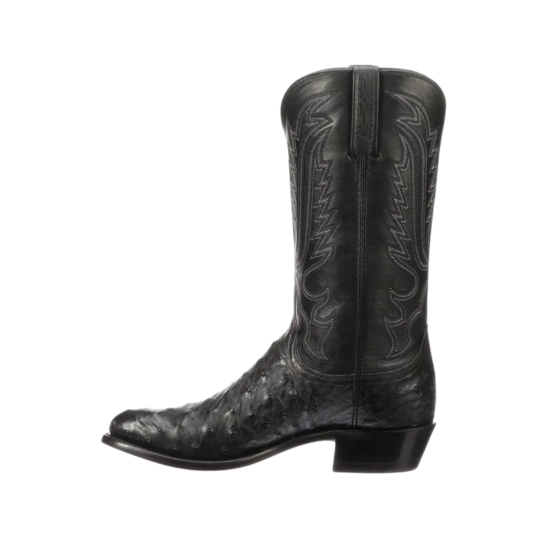 Mens Lucchese Luke Full Quill Black Ostrich Leather Boots - Premium Quality and Stylish Design