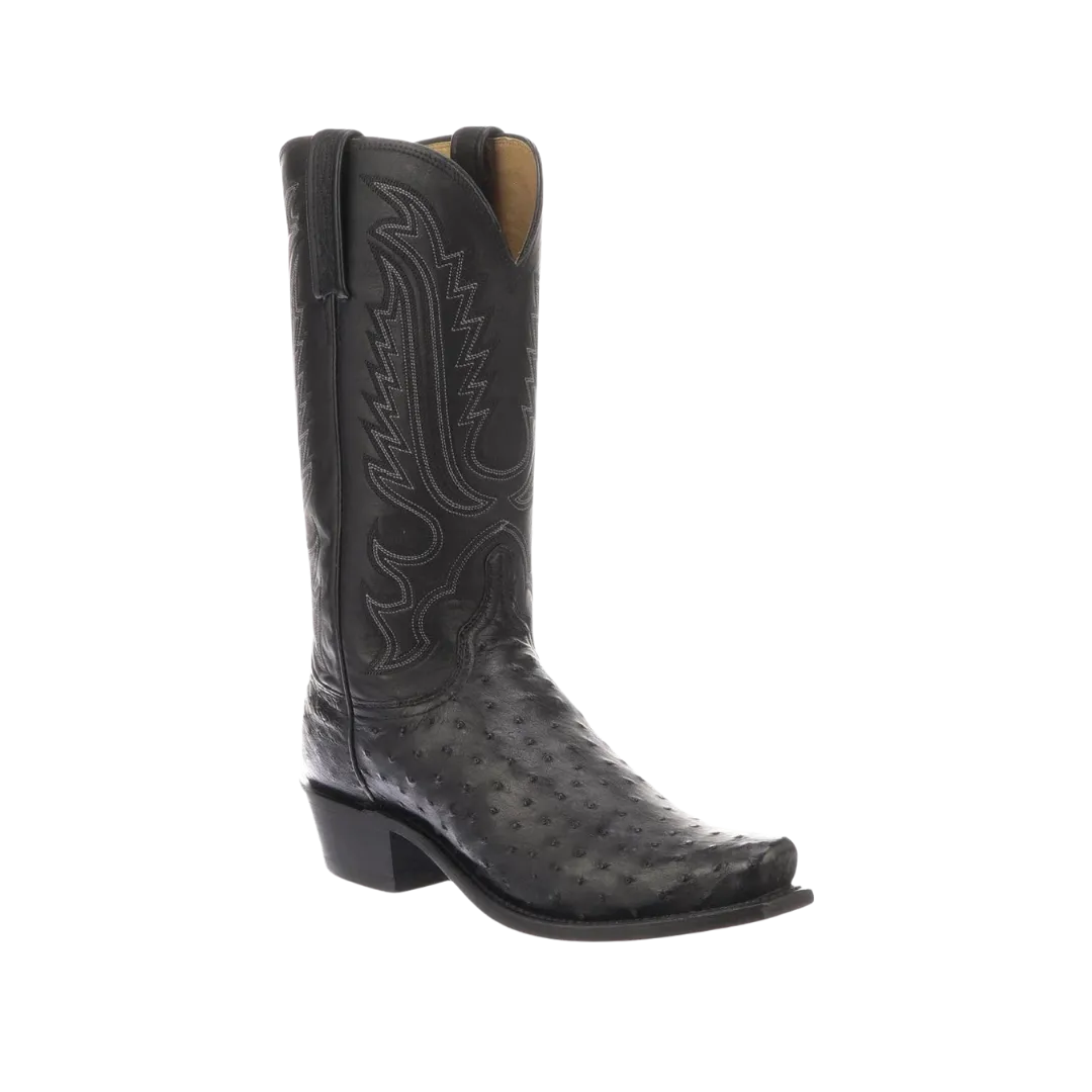 Mens Lucchese Luke Full Quill Black Ostrich Leather Boots - Premium Quality and Stylish Design