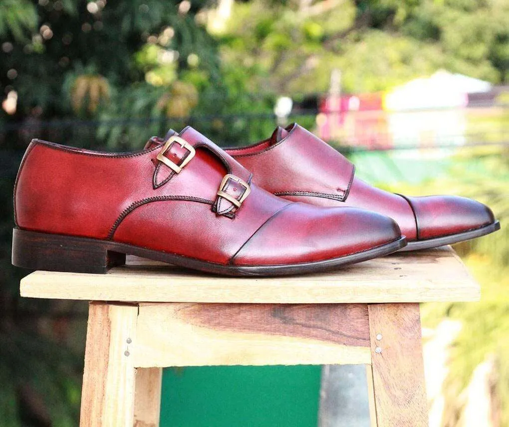 Men's Burgundy Leather Monk Shoe