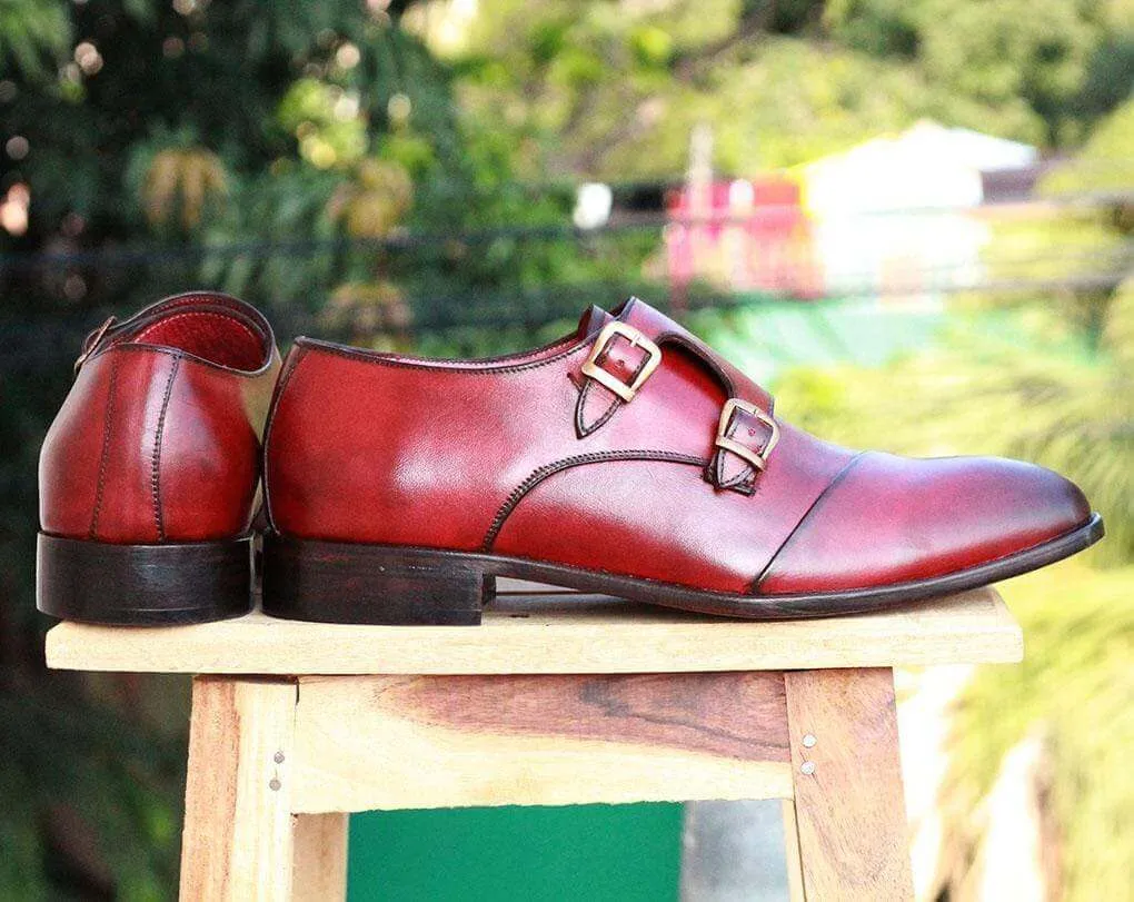 Men's Burgundy Leather Monk Shoe