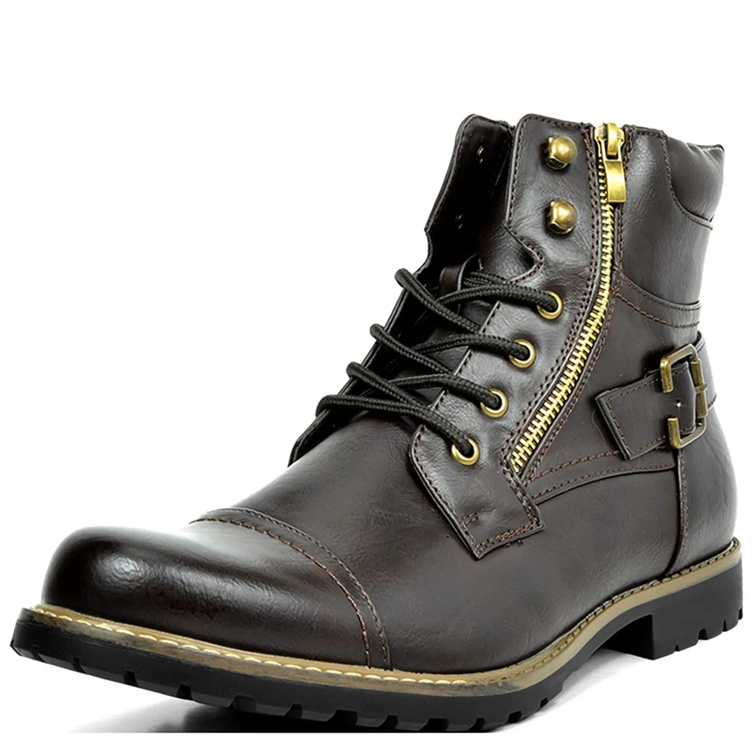 Men's Double Zipper Heavy Machine Leather Boots