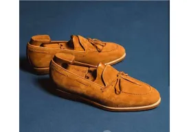 Men's Tan Round Toe Suede Loafers Shoes