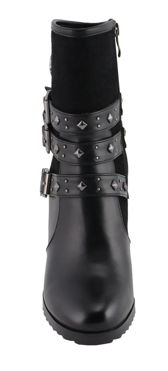 Milwaukee Leather MBL9433 Women's Black Triple Buckle Strap Fashion Riding Boots with Block Heel