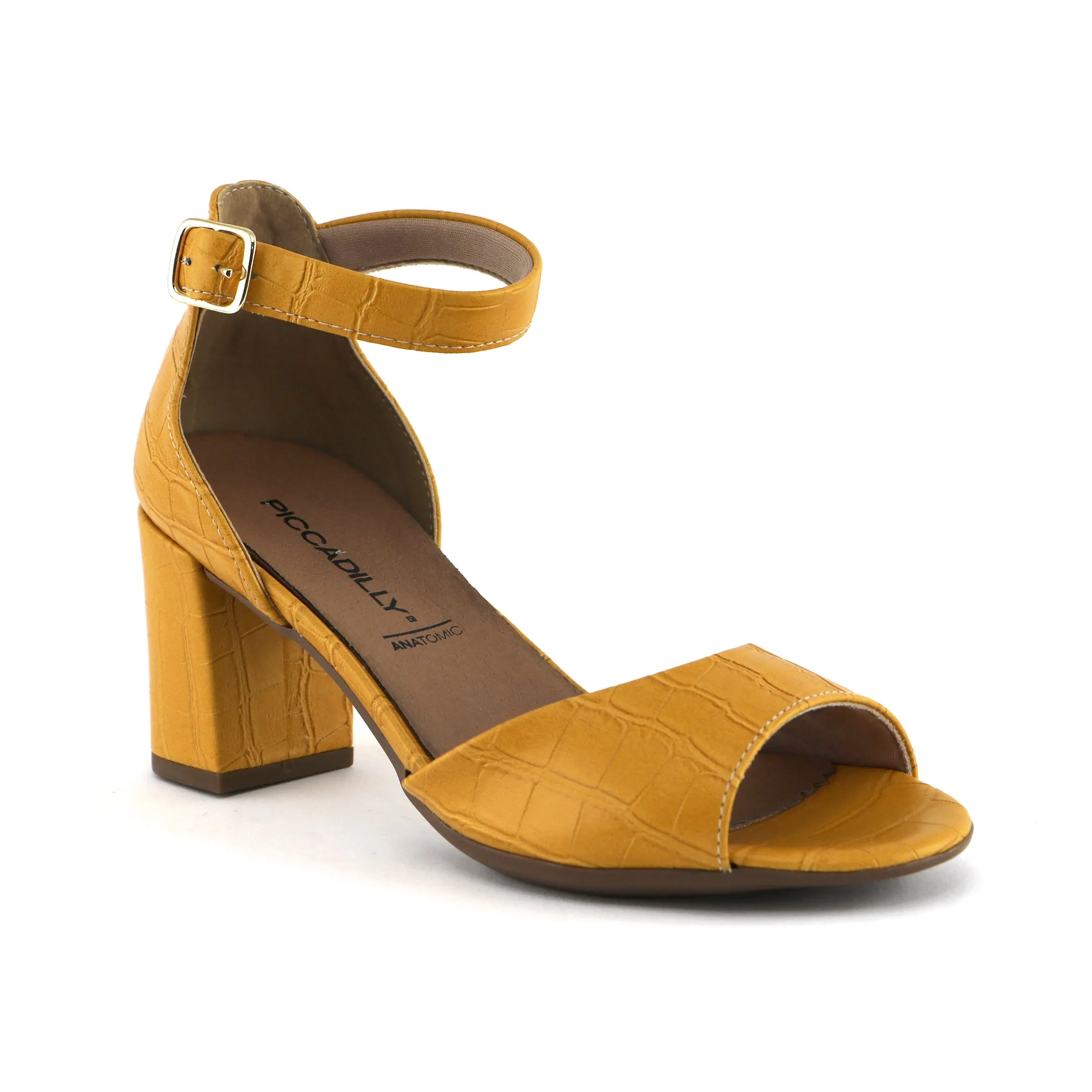 Mustard Nappa Croco Heels for Women (685.007)