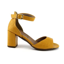 Mustard Nappa Croco Heels for Women (685.007)