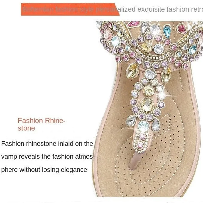 OCW Summer Round Toe Sandals For Women Soft Rhinestone Roman Crystal Platform