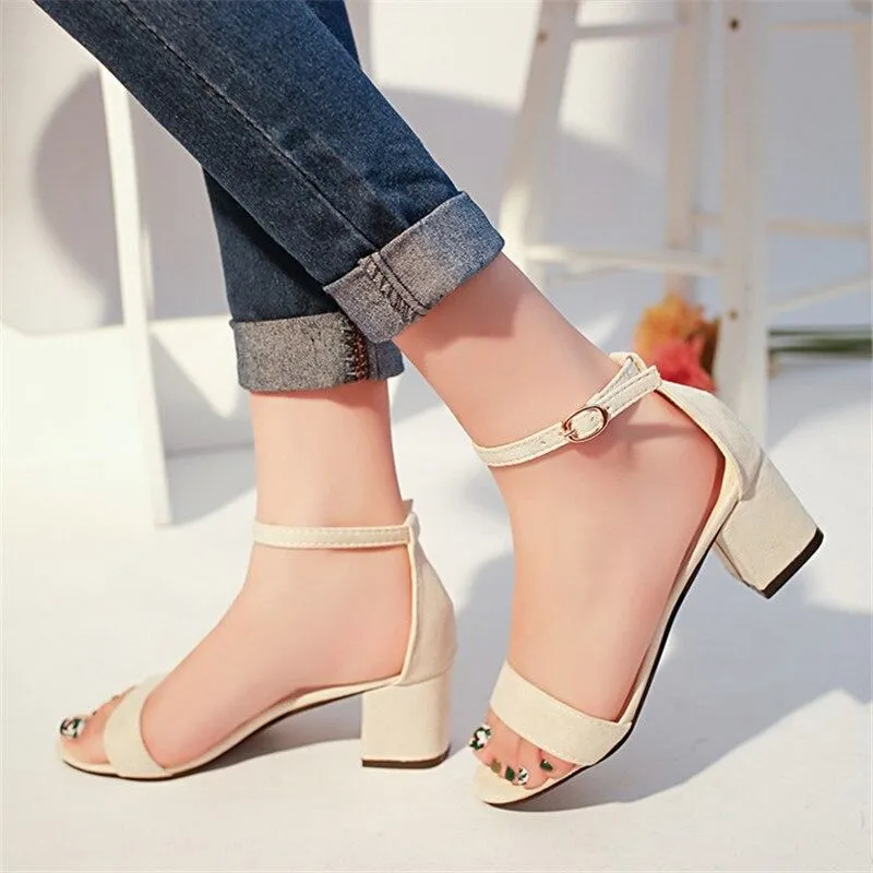 OCW Women Sandals Ankle Strap High Heels Summer Open Toe Chunky Design