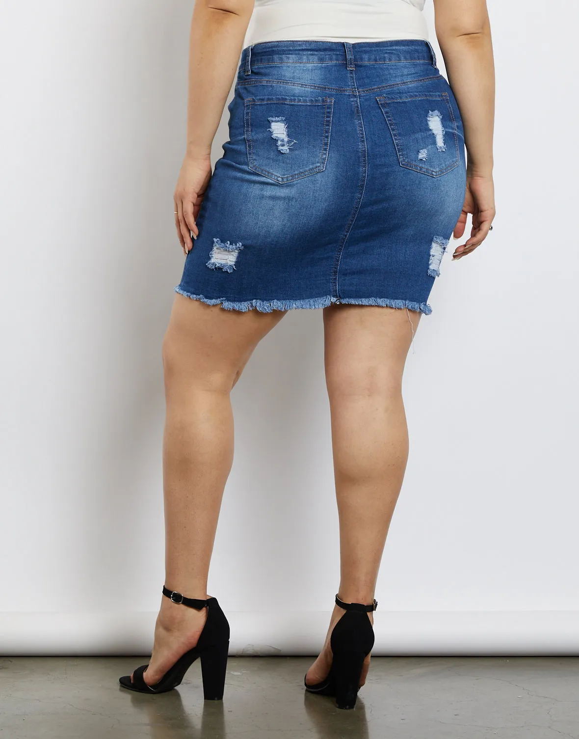 Plus Size Distressed Denim Skirt