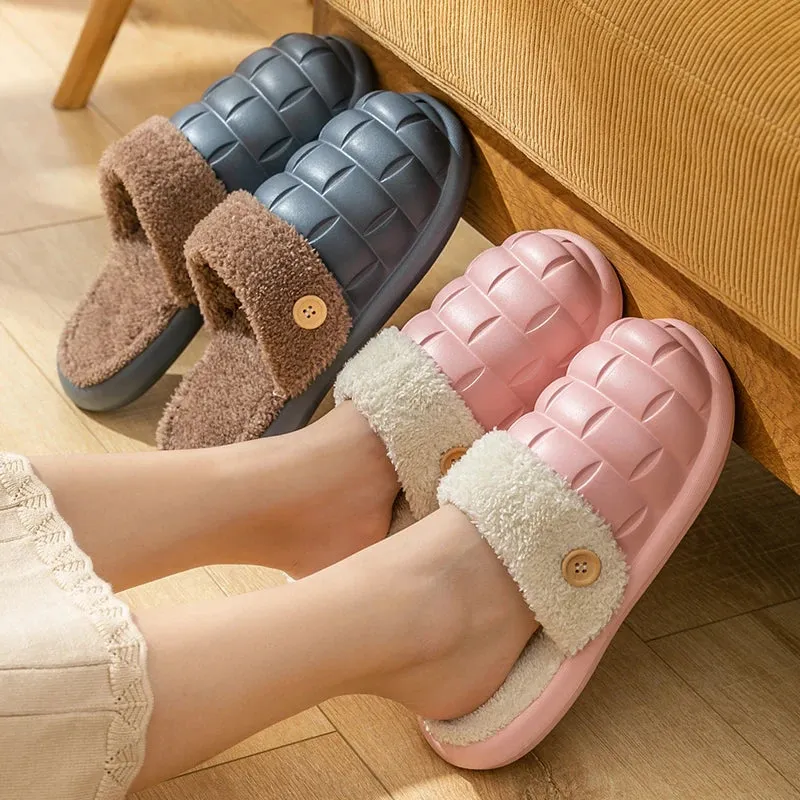 Removable Cotton Slippers For Women Waterproof Autumn And Winter Thick-Soled Home Couple Eva Indoor And Outdoor Wear Plush Warm Cotton Slippers For Men