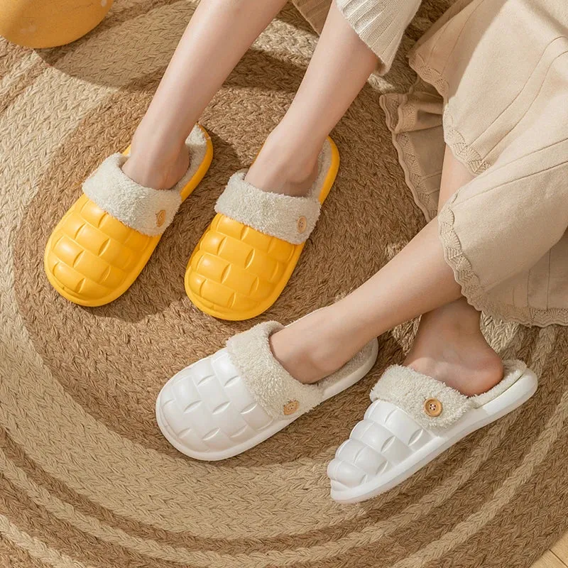 Removable Cotton Slippers For Women Waterproof Autumn And Winter Thick-Soled Home Couple Eva Indoor And Outdoor Wear Plush Warm Cotton Slippers For Men