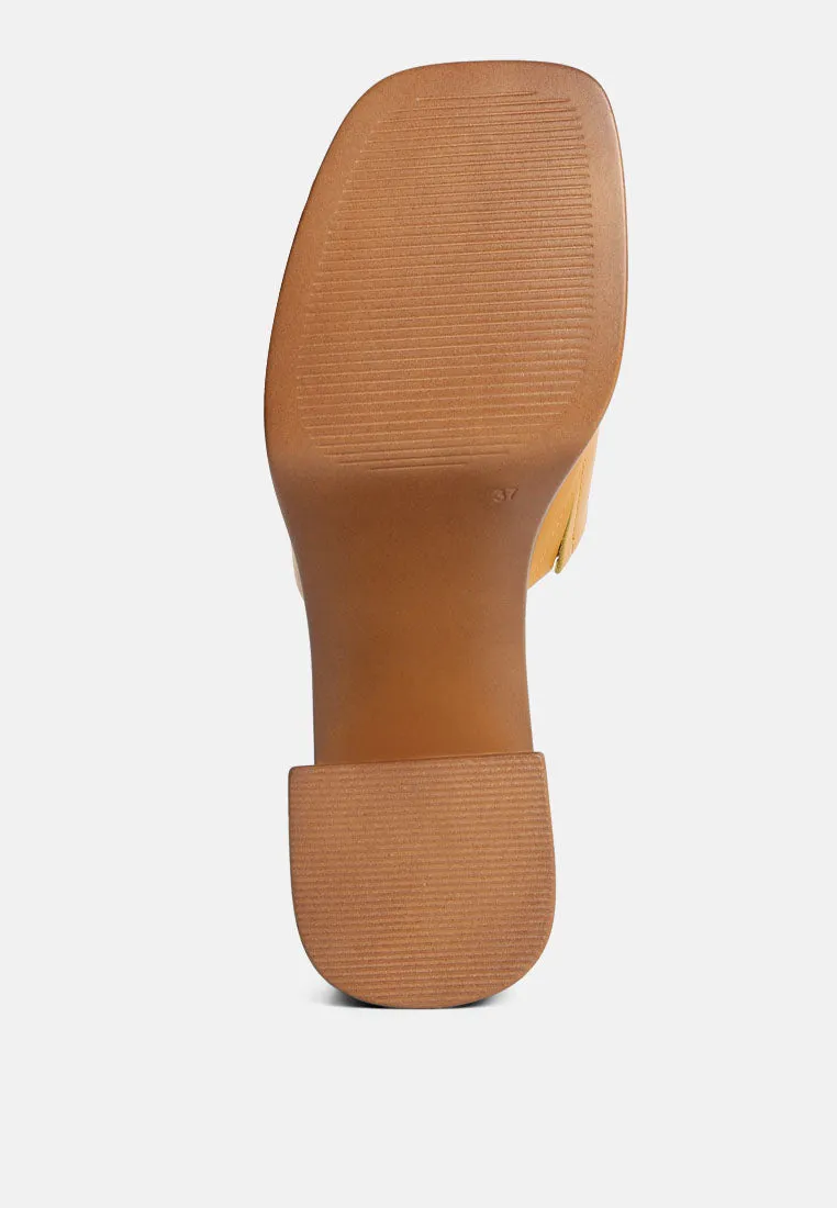 SCANDAL Slip on Block Heel Sandals in Tan